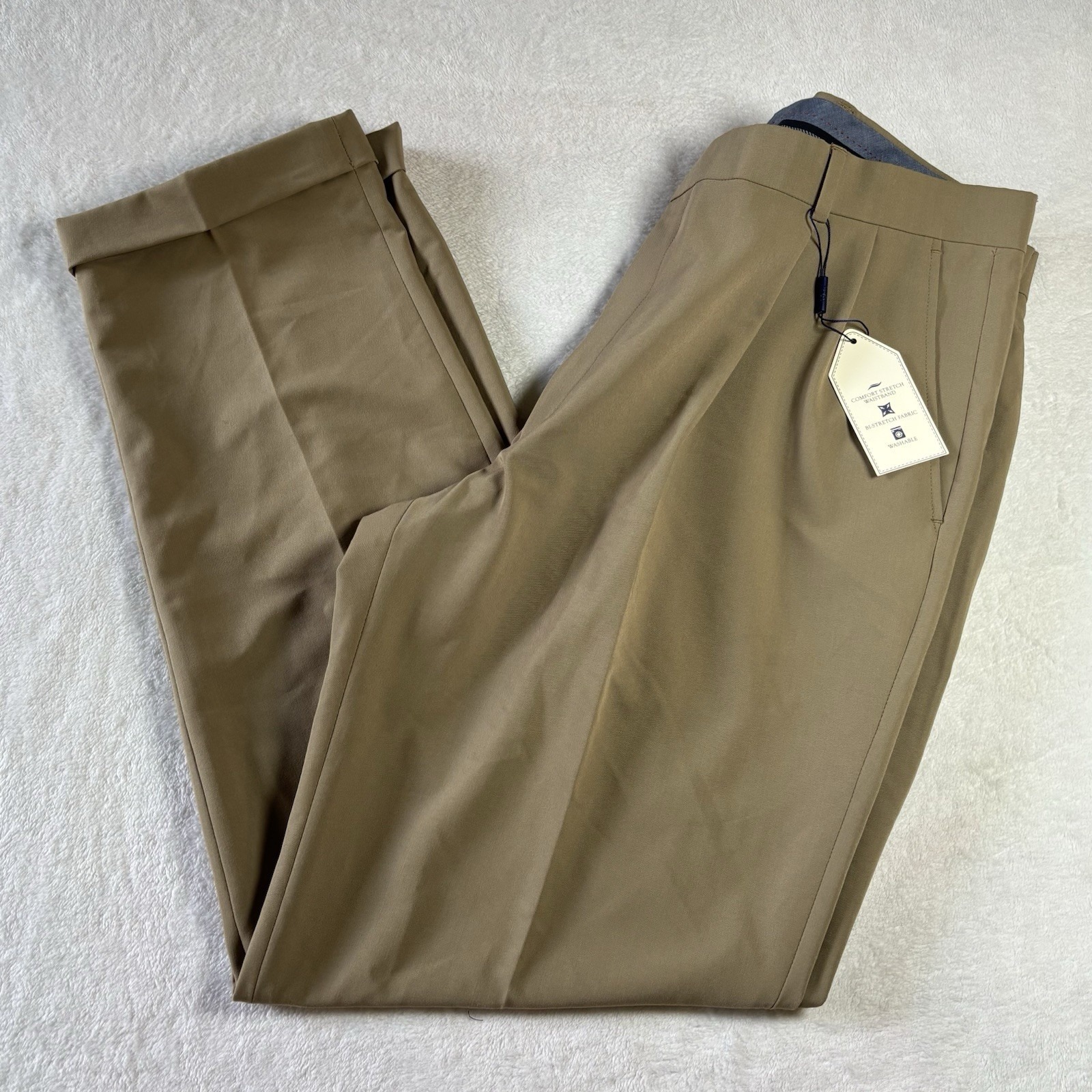 Ballin Relax Khaki Dress Pants Men's Size 38w X 34l Pleated Cuffed Tan Comfort